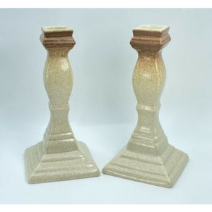 Mikasa Candlestick Holder Pair E8000 Brown Off White Square Ceramic Set Of 2